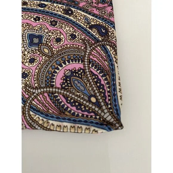 Jos A Bank Mens 14.5 X 14.5” Pink Blue Paisley 100% Silk Pocket Square New W Tag - Picture 6 of 16